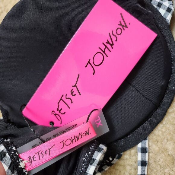 Betsey Johnson Underwire Bikini Ruffle Detail Swimsuit Black White Gingham XL - Picture 8 of 11